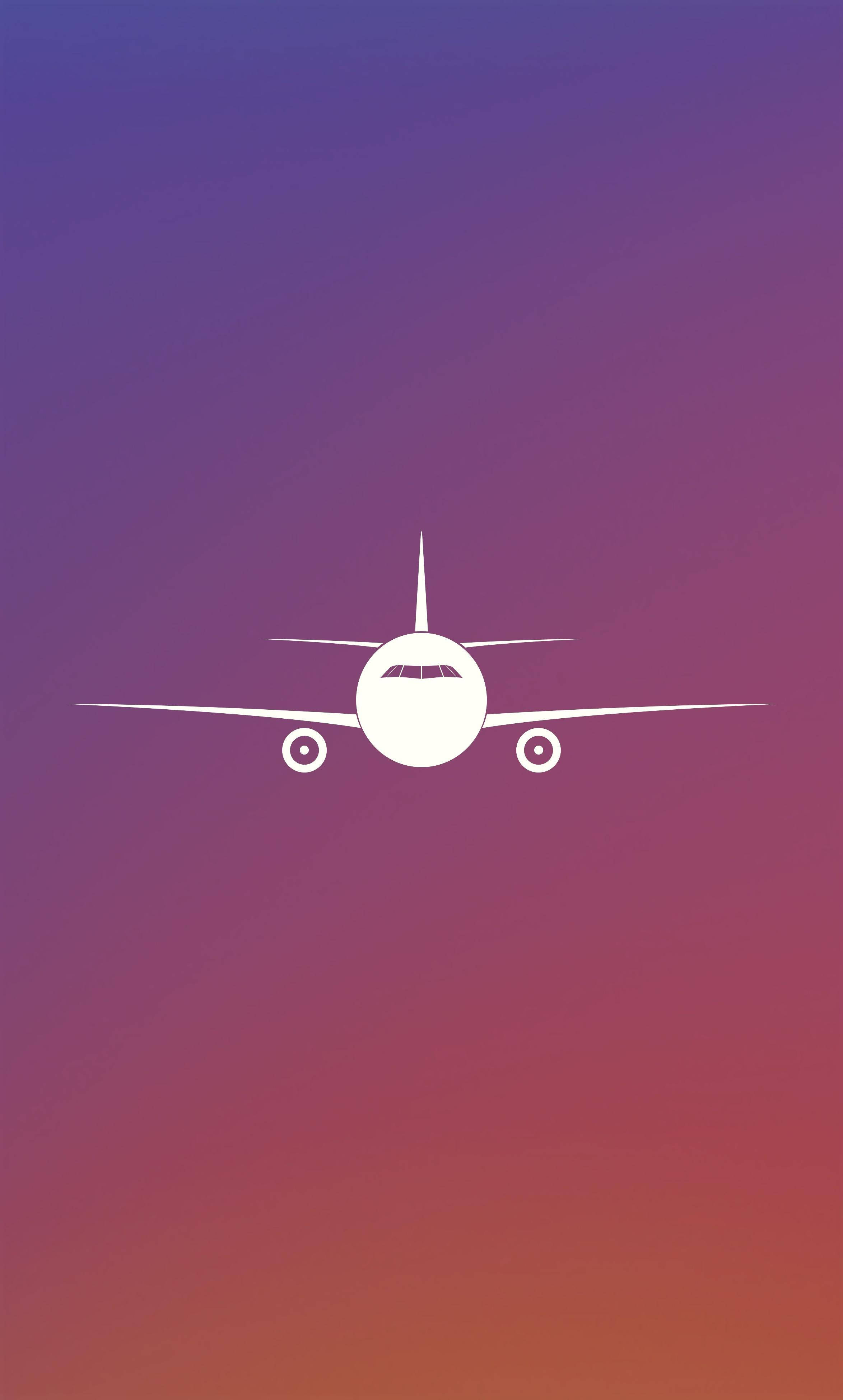 white airplane silhouette, gradient purple pink and orange sky, Plane Minimalist Phone, 4K Phone Wallpaper