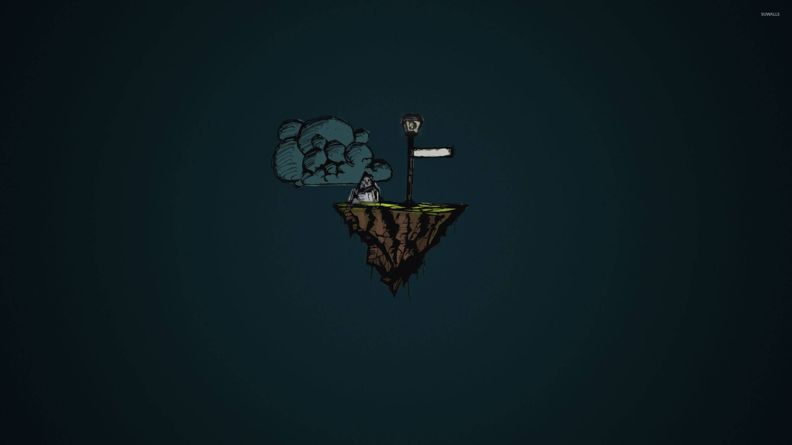 floating island, lamp post, cloud, 2K Desktop Wallpaper