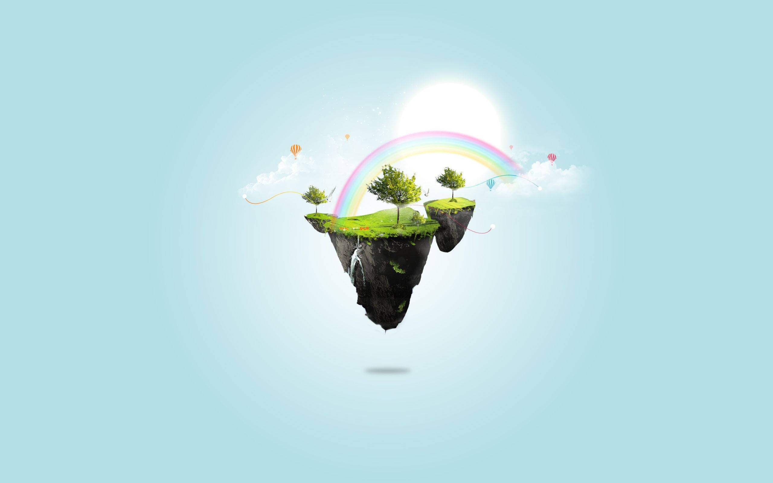 Floating Island, green trees, waterfall, 2K Desktop Wallpaper