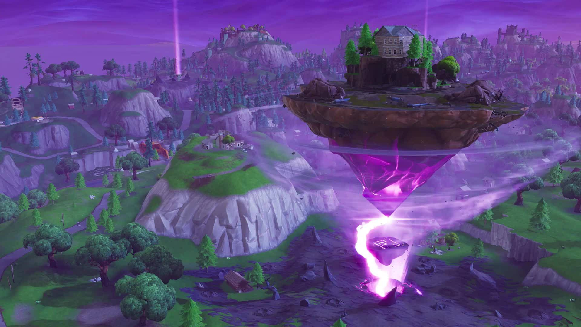 floating island, castle, glowing purple portal, Full HD Desktop Wallpaper