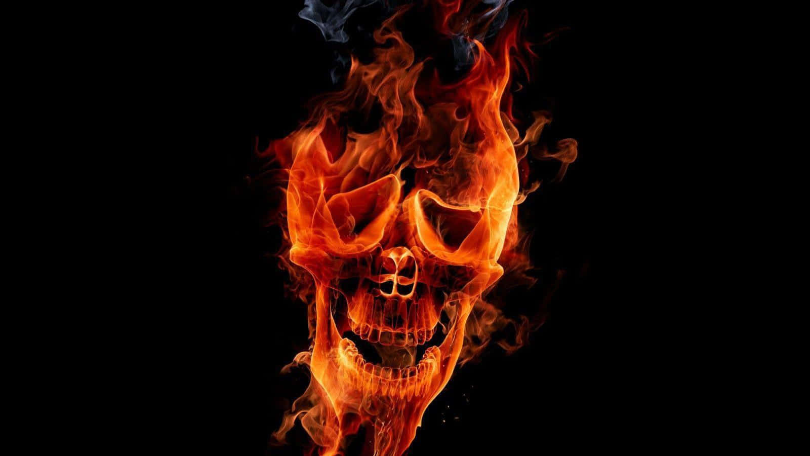 flaming skull, orange, red, HD Desktop Wallpaper