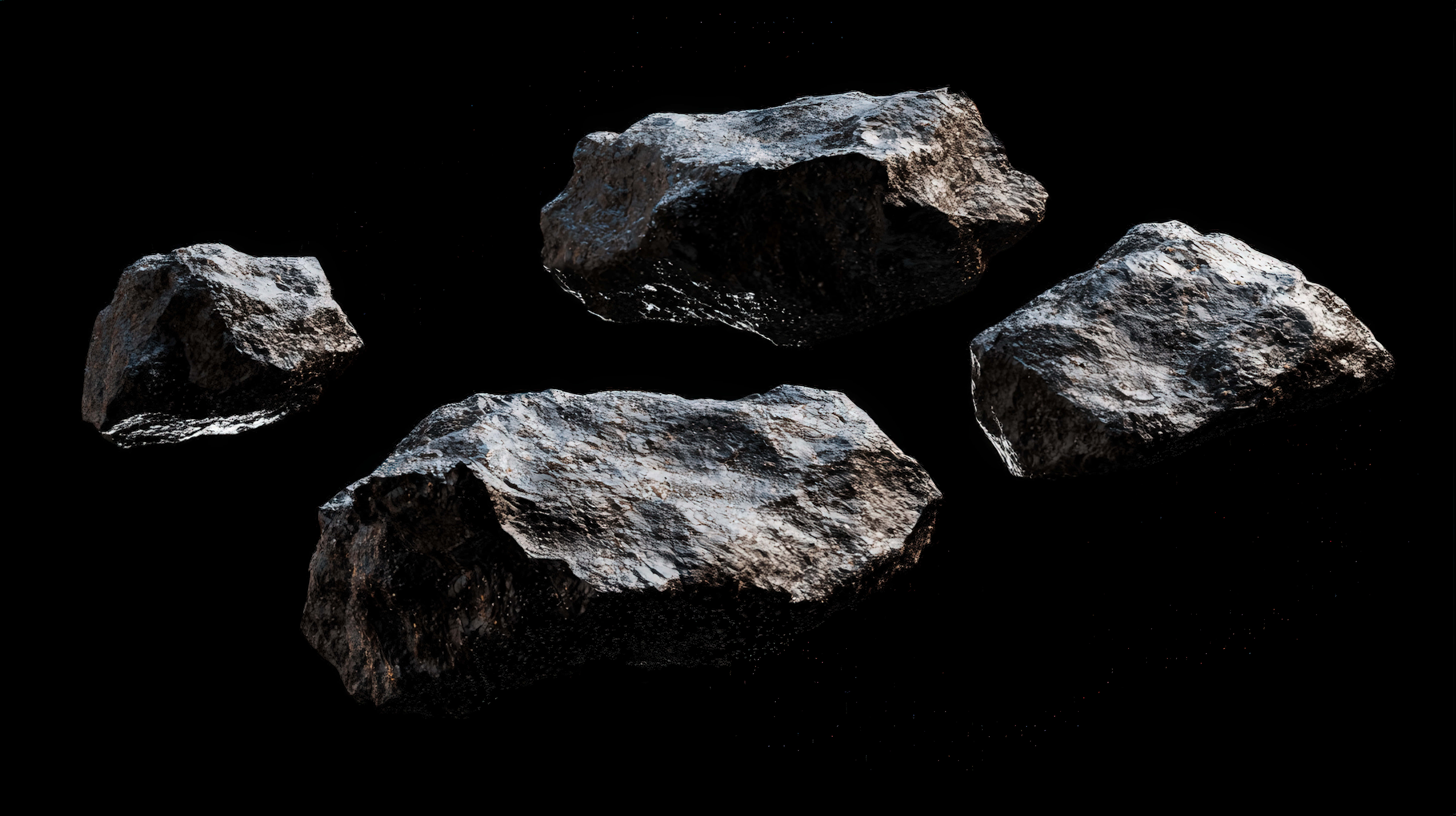 rocky asteroids, deep space, black background, 8K Desktop Wallpaper