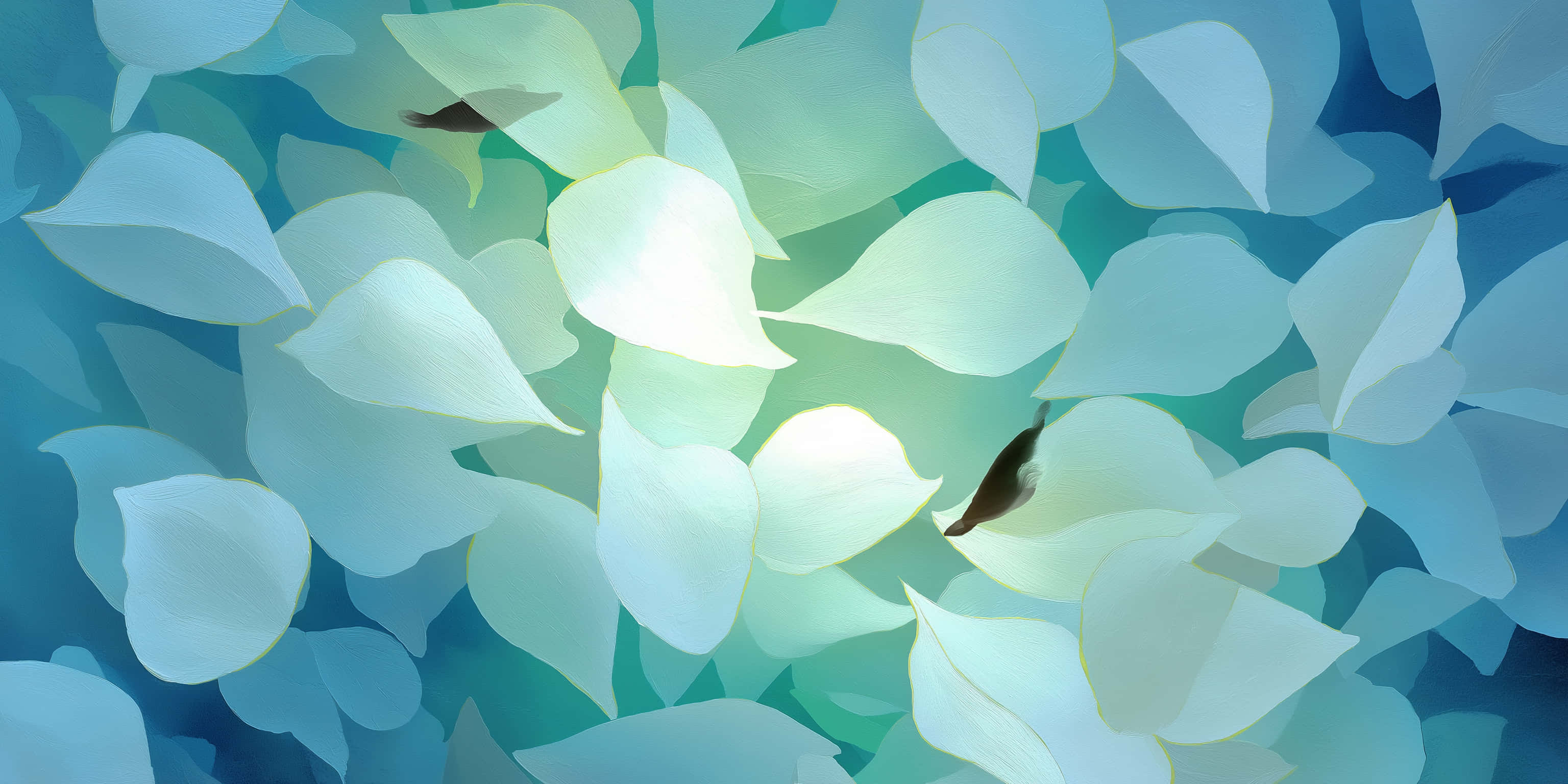 ethereal petal drift, cool blue, teal, 2K Desktop Wallpaper