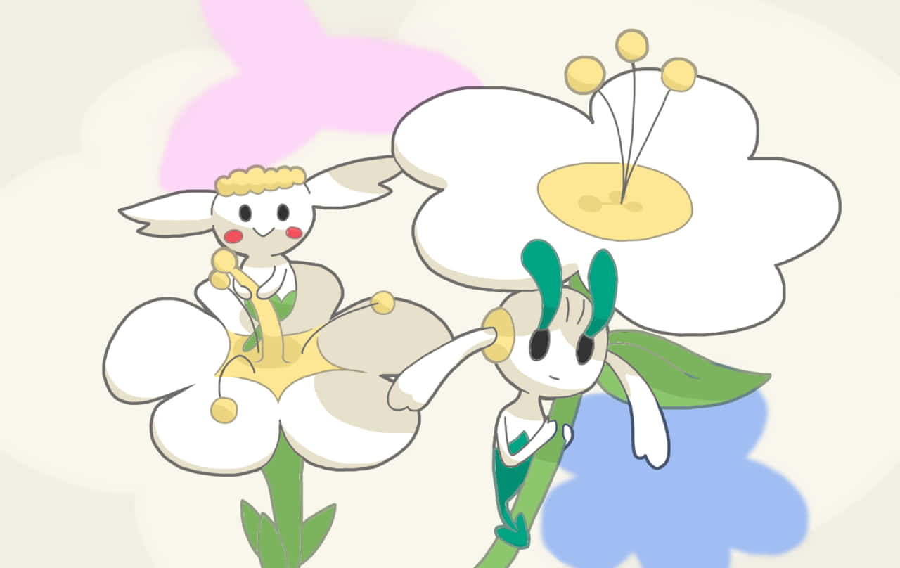 Floette, bunny ears, stylized white flowers, HD Desktop Wallpaper