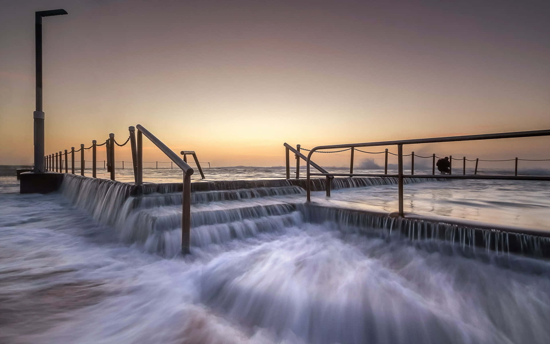 sea flood, beachfront, sunset, Full HD Desktop Wallpaper