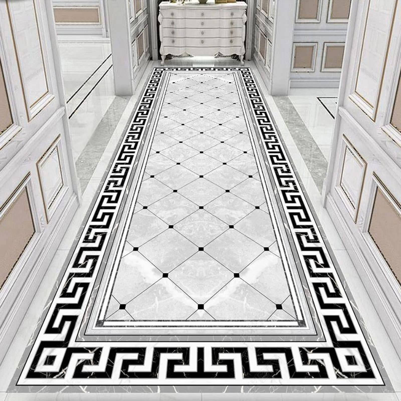 modern aztec pattern floor tiles, black and white marble floor, Greek key border, HD Desktop Wallpaper