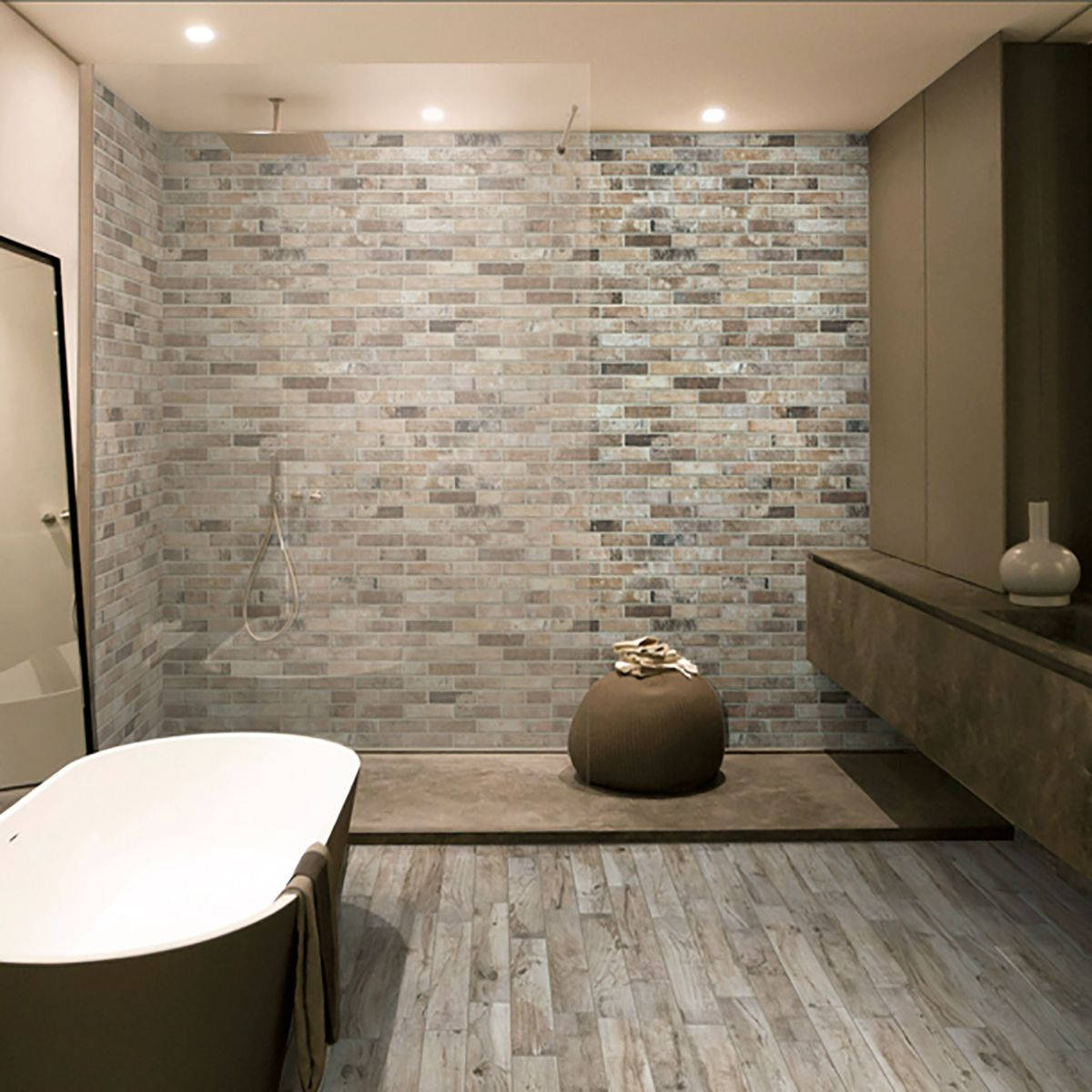 porcelain floor tiles, stone-tiled shower wall, wooden floor, SD Desktop Wallpaper