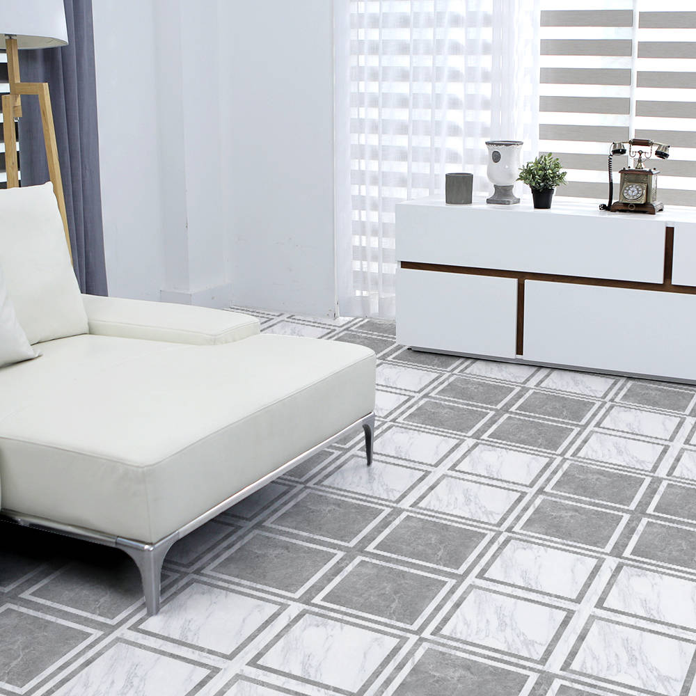 Paper Grey Floor Tiles, white chaise lounge, geometric marble-patterned floor, SD Desktop Wallpaper