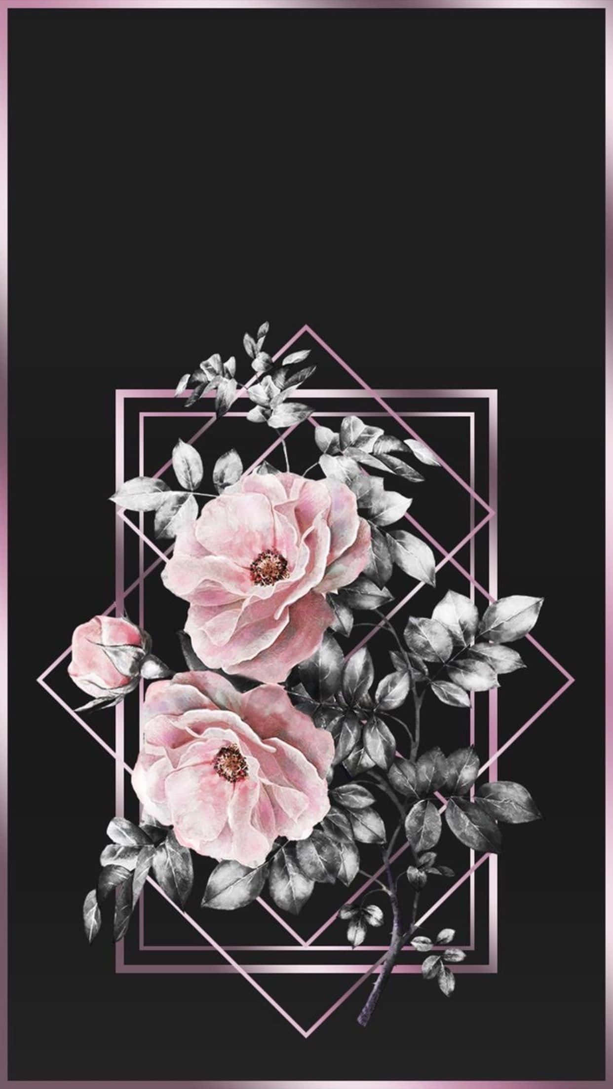 floral aesthetic iPhone, pink roses, geometric rose gold lines, Full HD Phone Wallpaper
