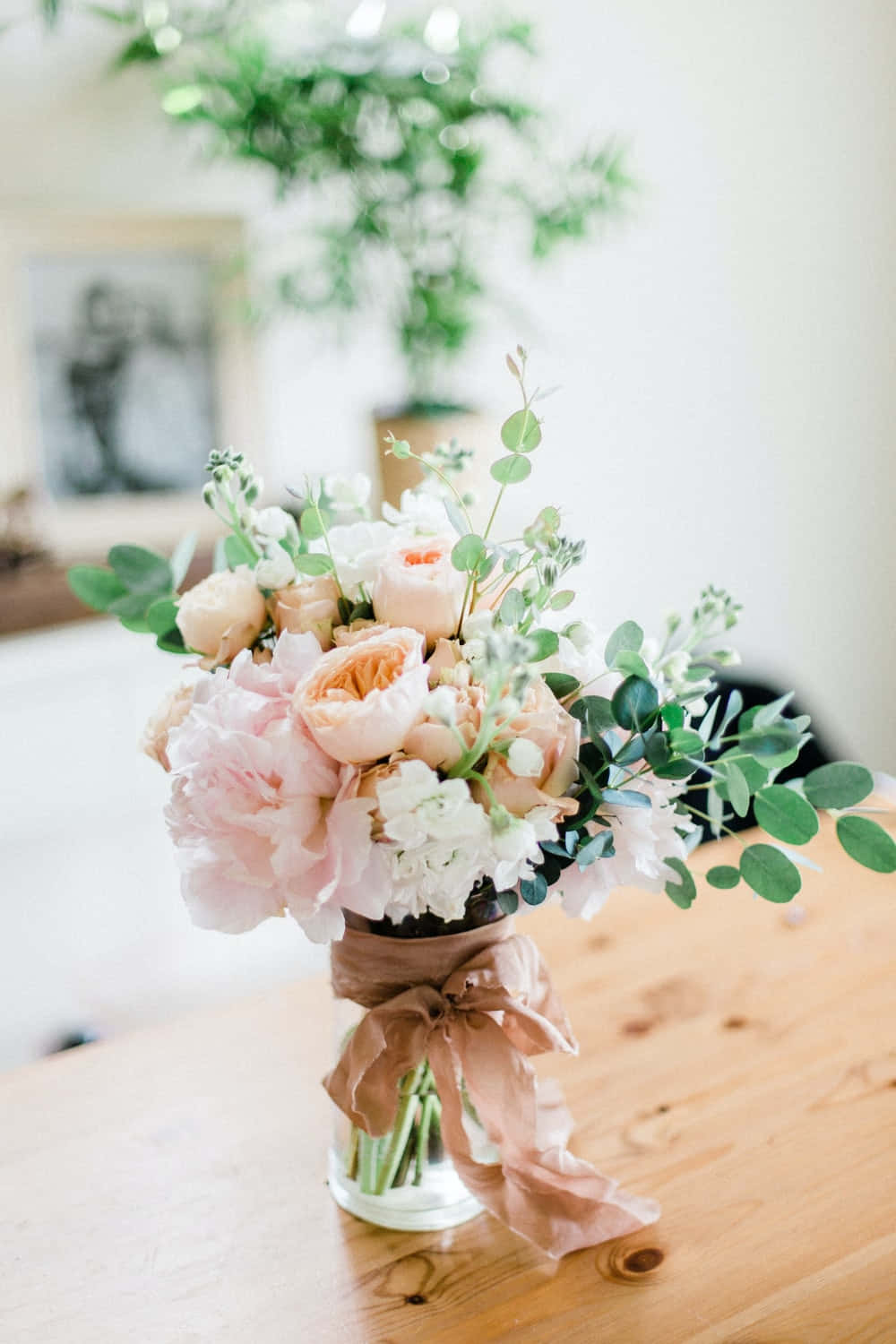 floral arrangement, peonies, eucalyptus, HD Phone Wallpaper