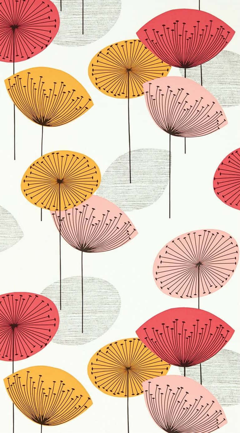 retro-style dandelion illustrations, pink yellow and red, textured off-white background, HD Phone Wallpaper