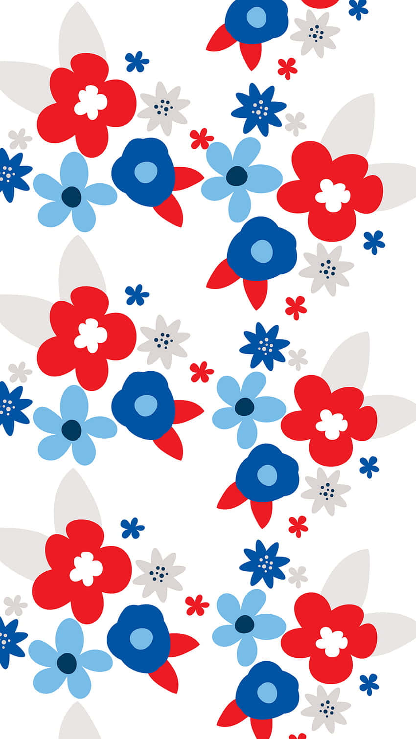 patriotic floral pattern, red, blue, HD Phone Wallpaper