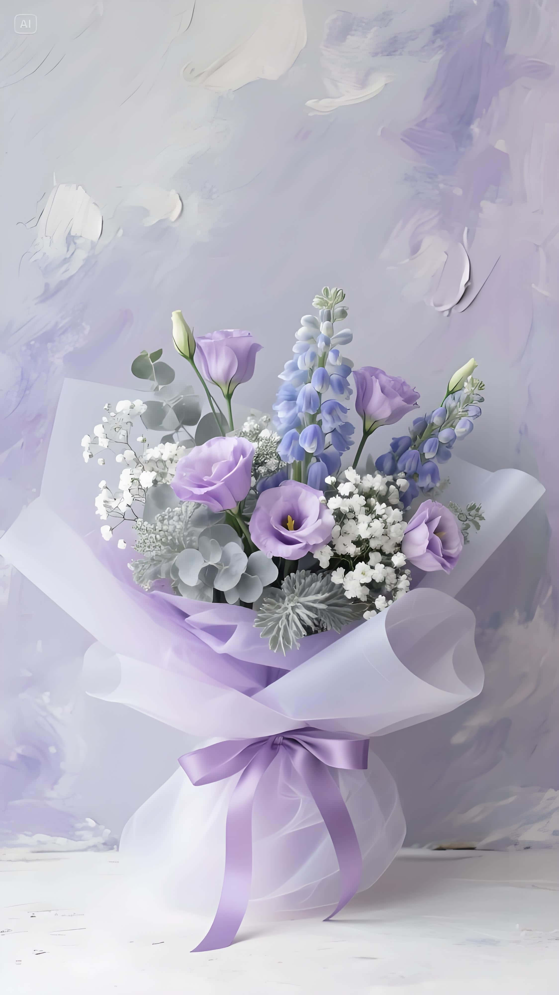 purple roses, blue lupines, sheer lavender paper, 4K Phone Wallpaper