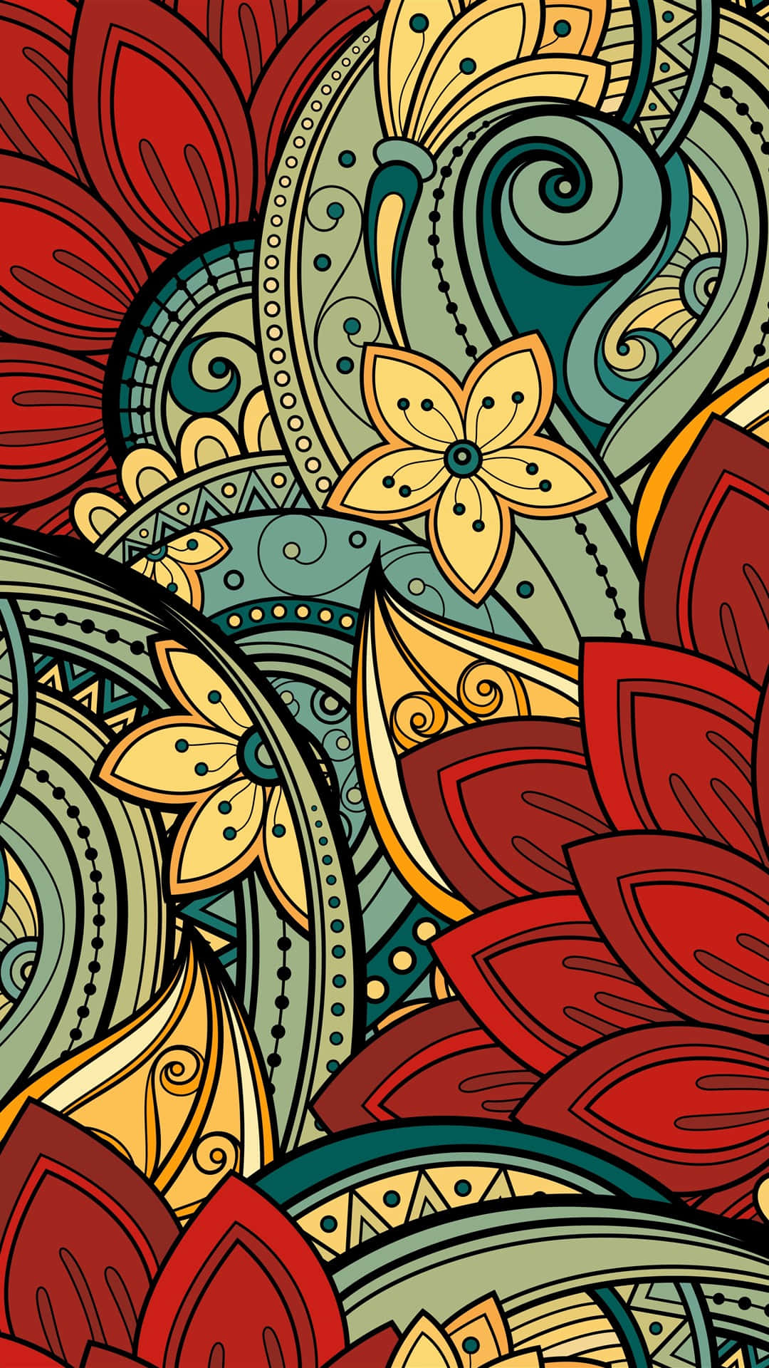 floral art, 1080 x 1920, vibrant ornamental pattern, Full HD Phone Wallpaper