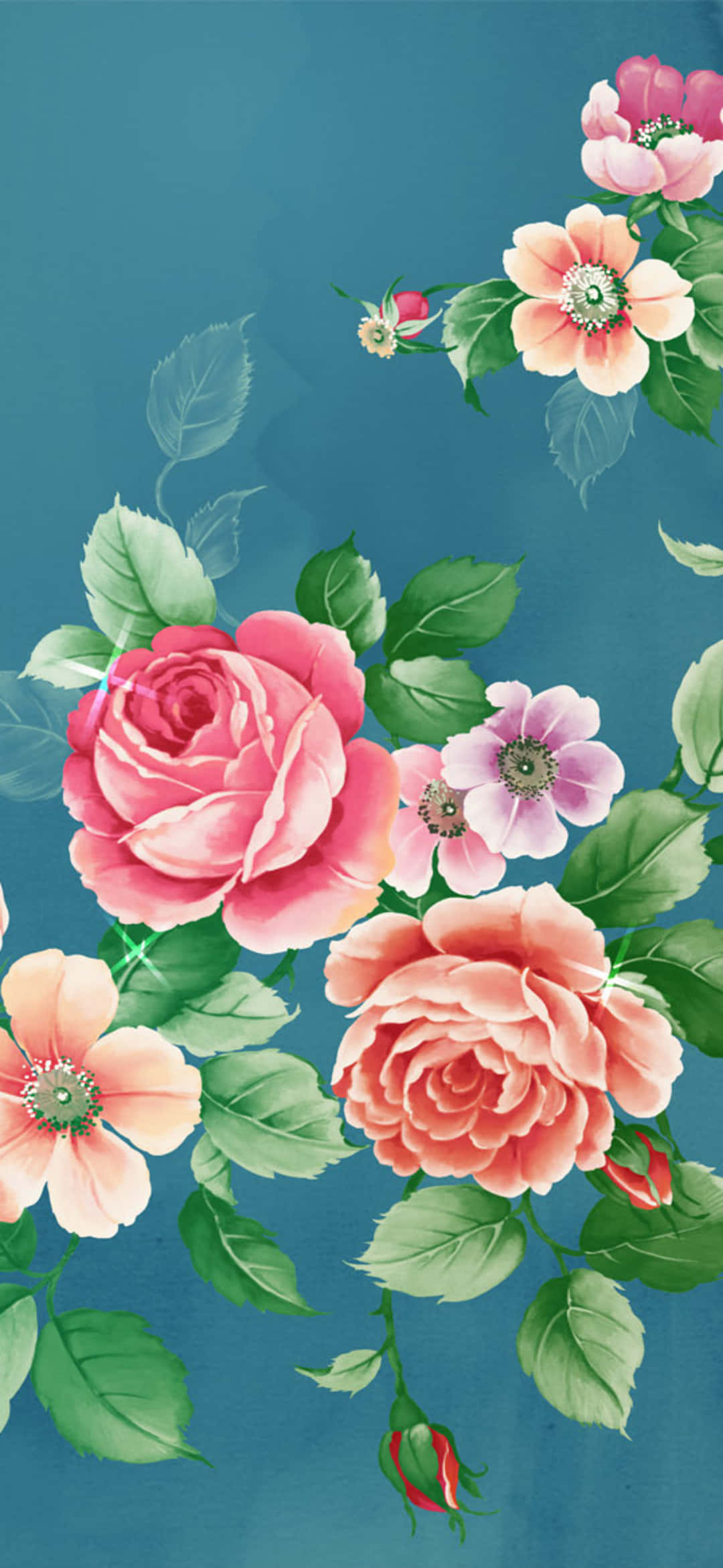 floral art, pink roses, peach roses, Full HD Phone Wallpaper