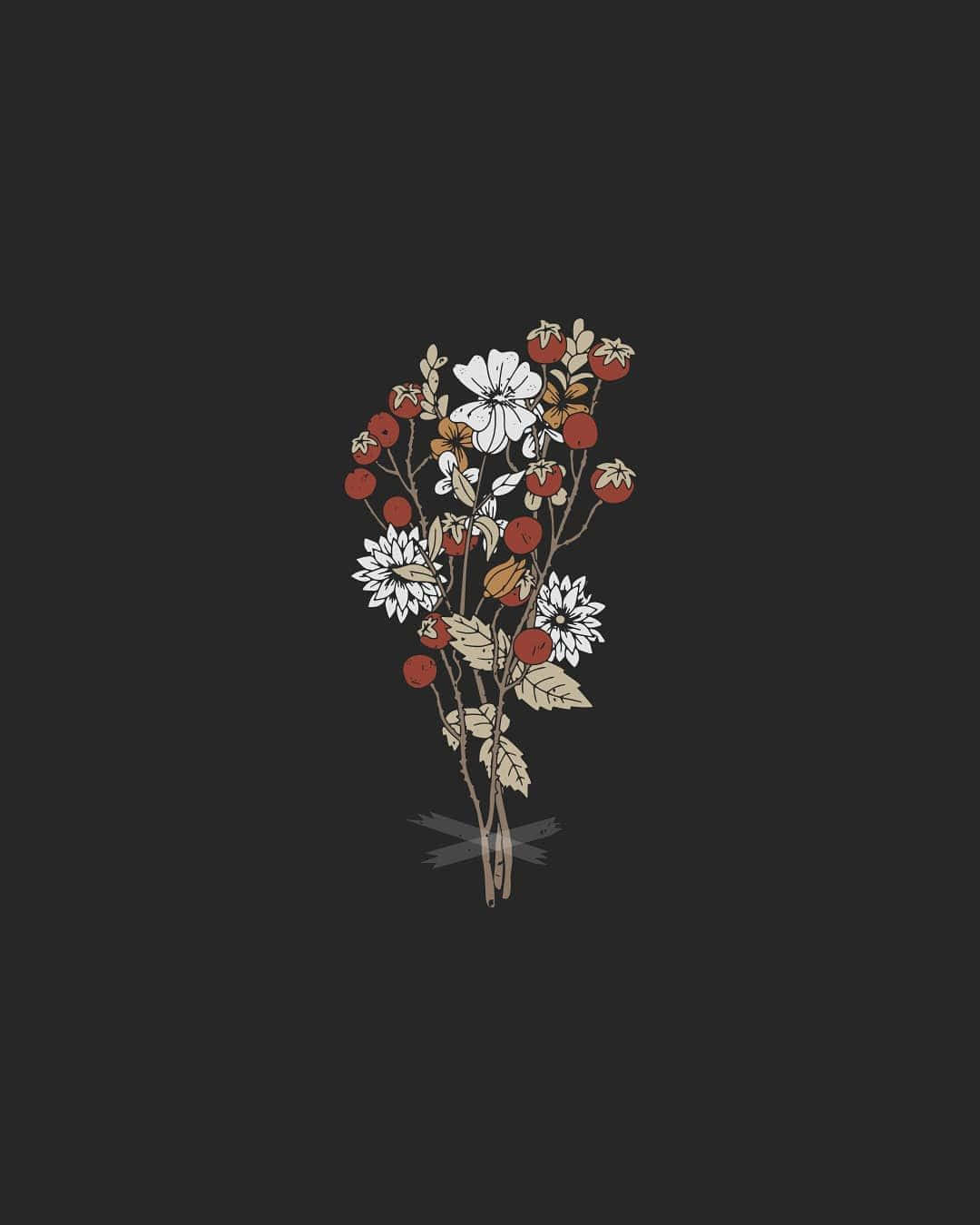 floral art, white flowers, red berries, HD Phone Wallpaper