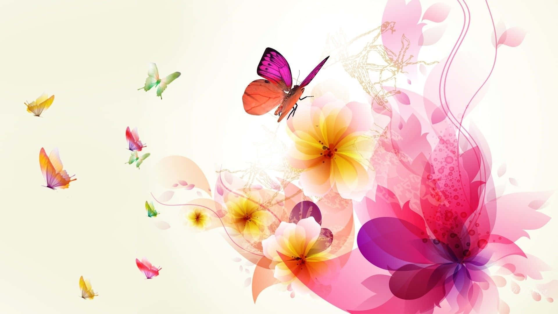 floral art, pink, yellow, Full HD Desktop Wallpaper