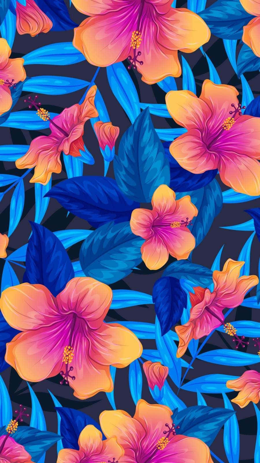 floral art, hibiscus flowers, pink, HD Phone Wallpaper