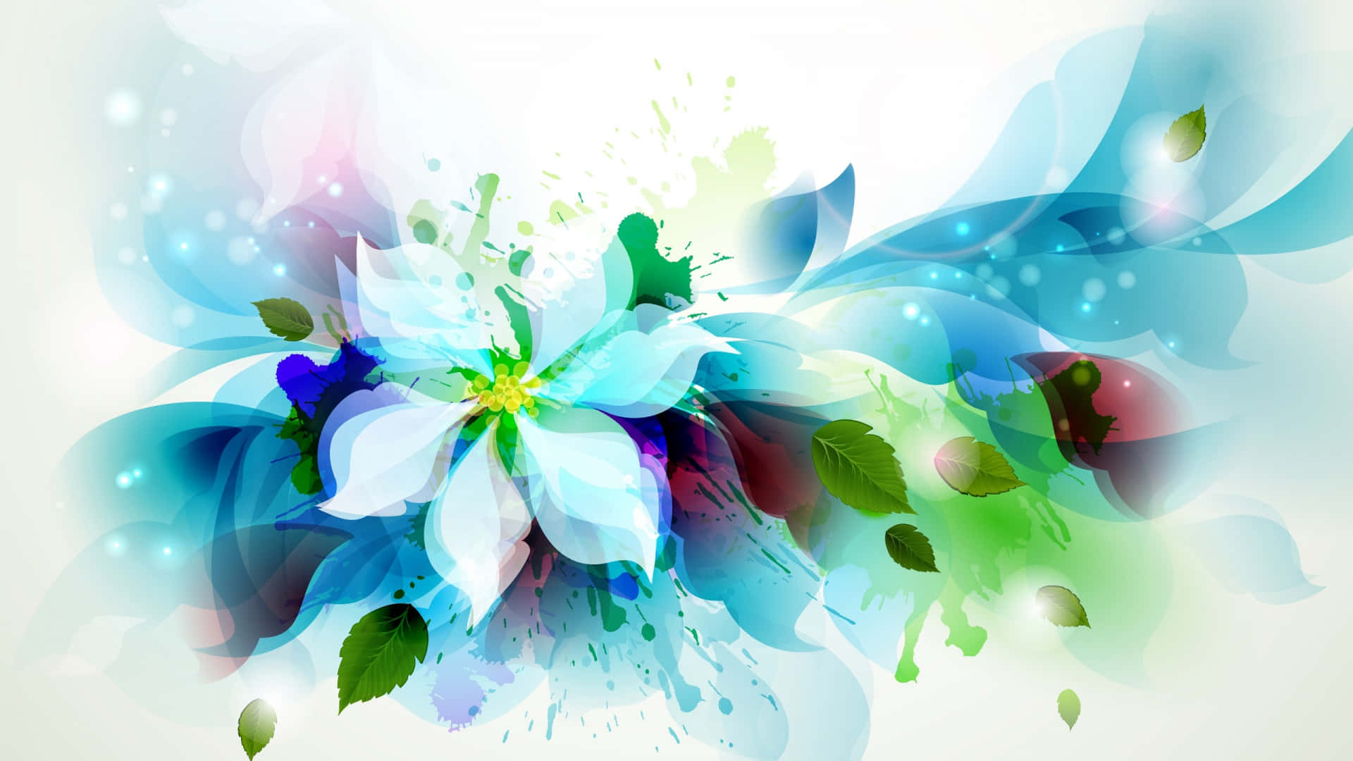 floral art, white flower, blue green, Full HD Desktop Wallpaper