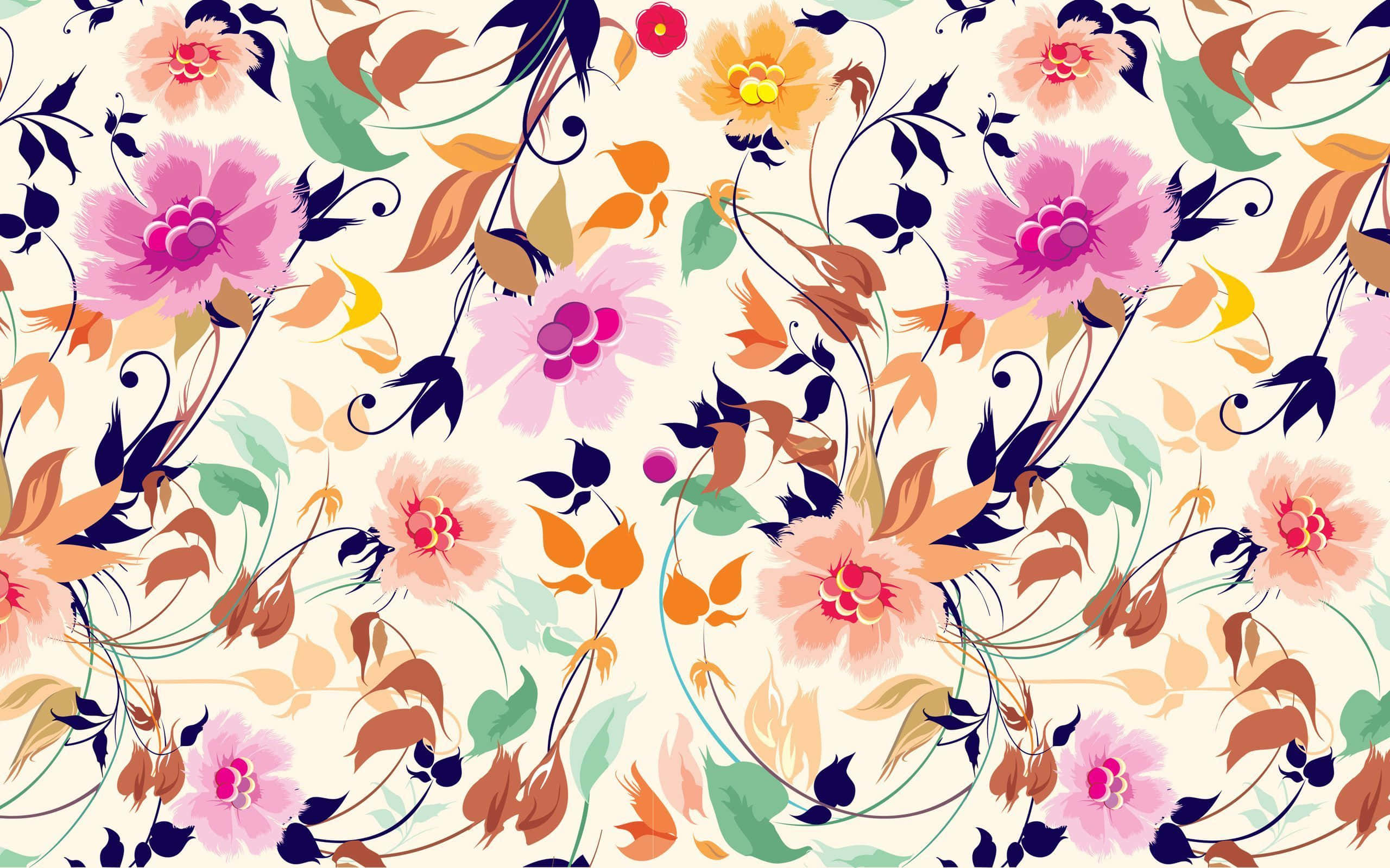 floral art, pink peach, orange blossoms, 2K Desktop Wallpaper