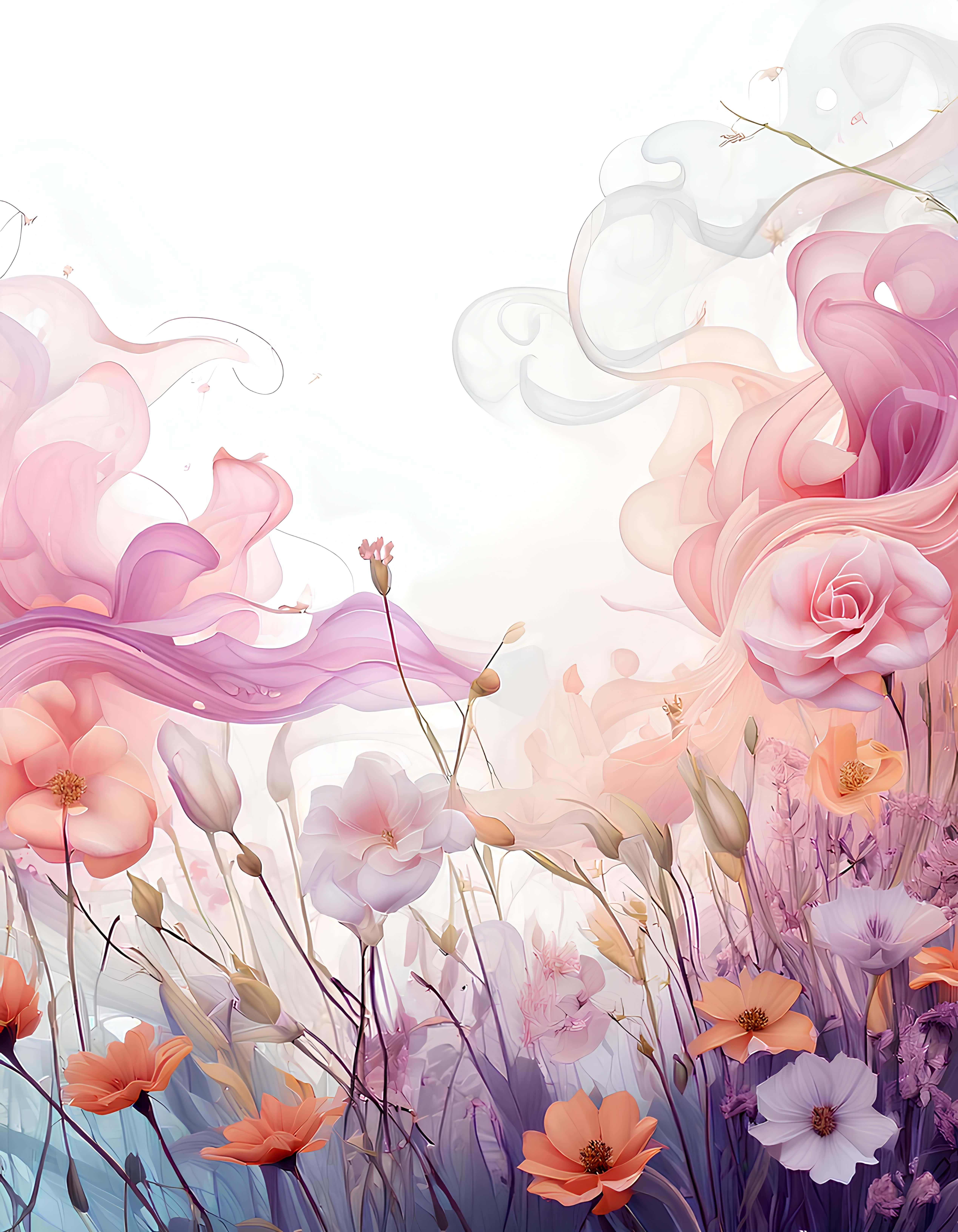 flowers, pastel flowers, swirling petals, 5K Phone Wallpaper