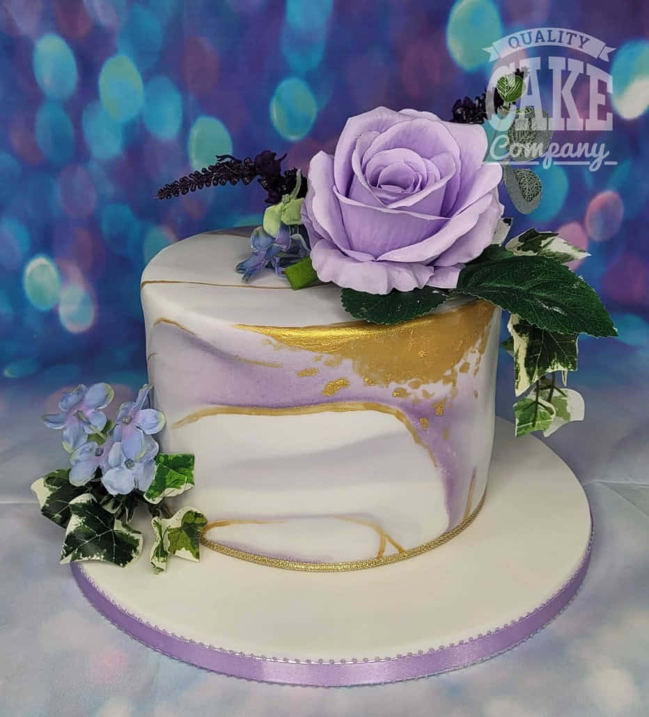 floral cake, purple and gold marbled cake, lavender rose, SD Phone Wallpaper