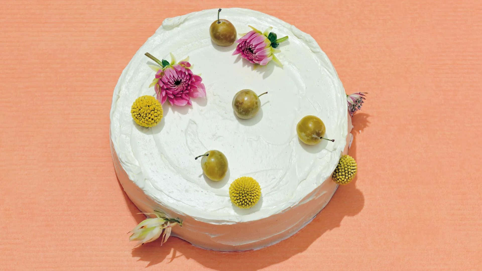 floral cake, white frosted cake, pink flowers, Full HD Desktop Wallpaper