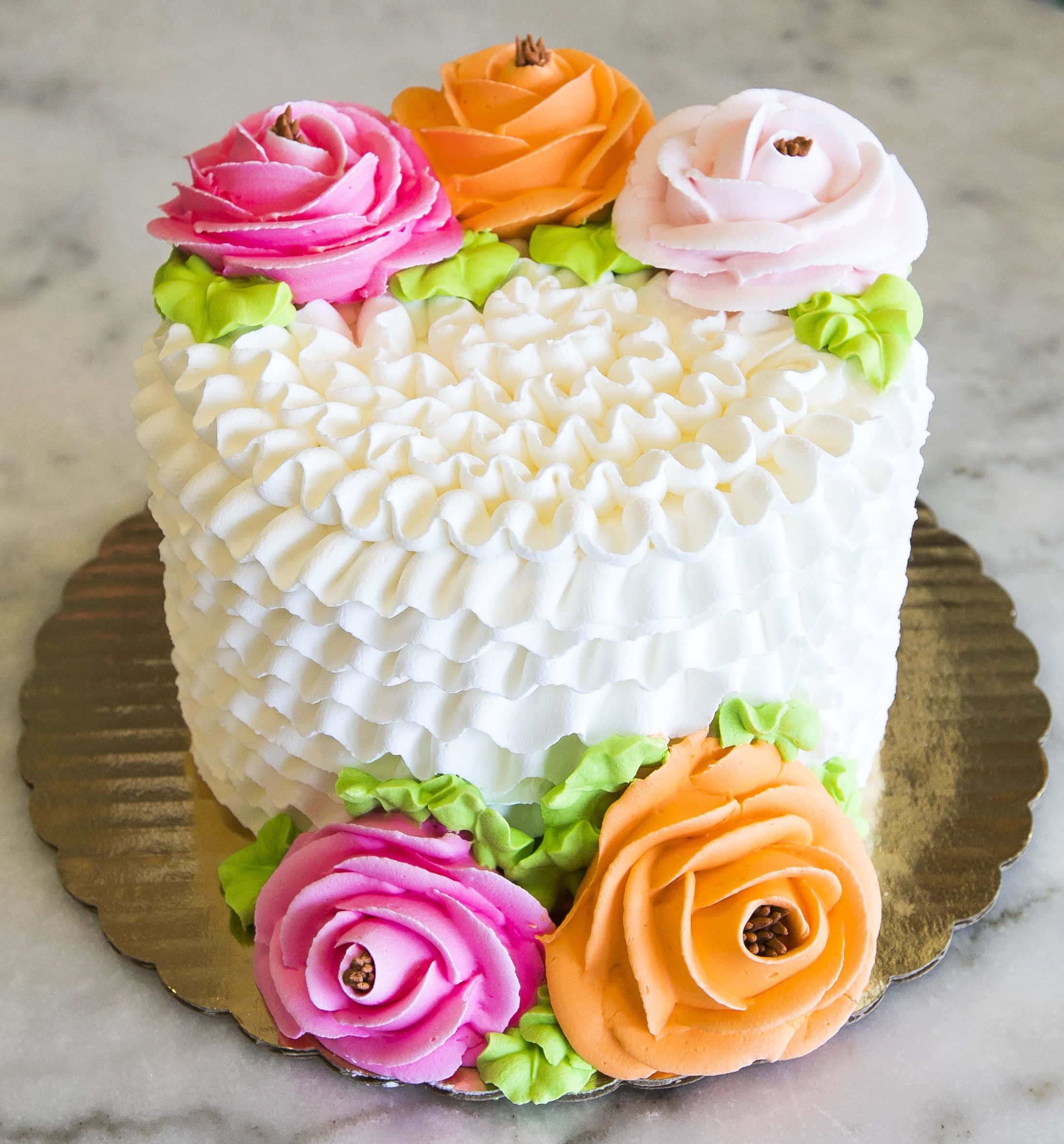 Floral Cake, white frosting, pink orange and light pink buttercream roses, Full HD Phone Wallpaper