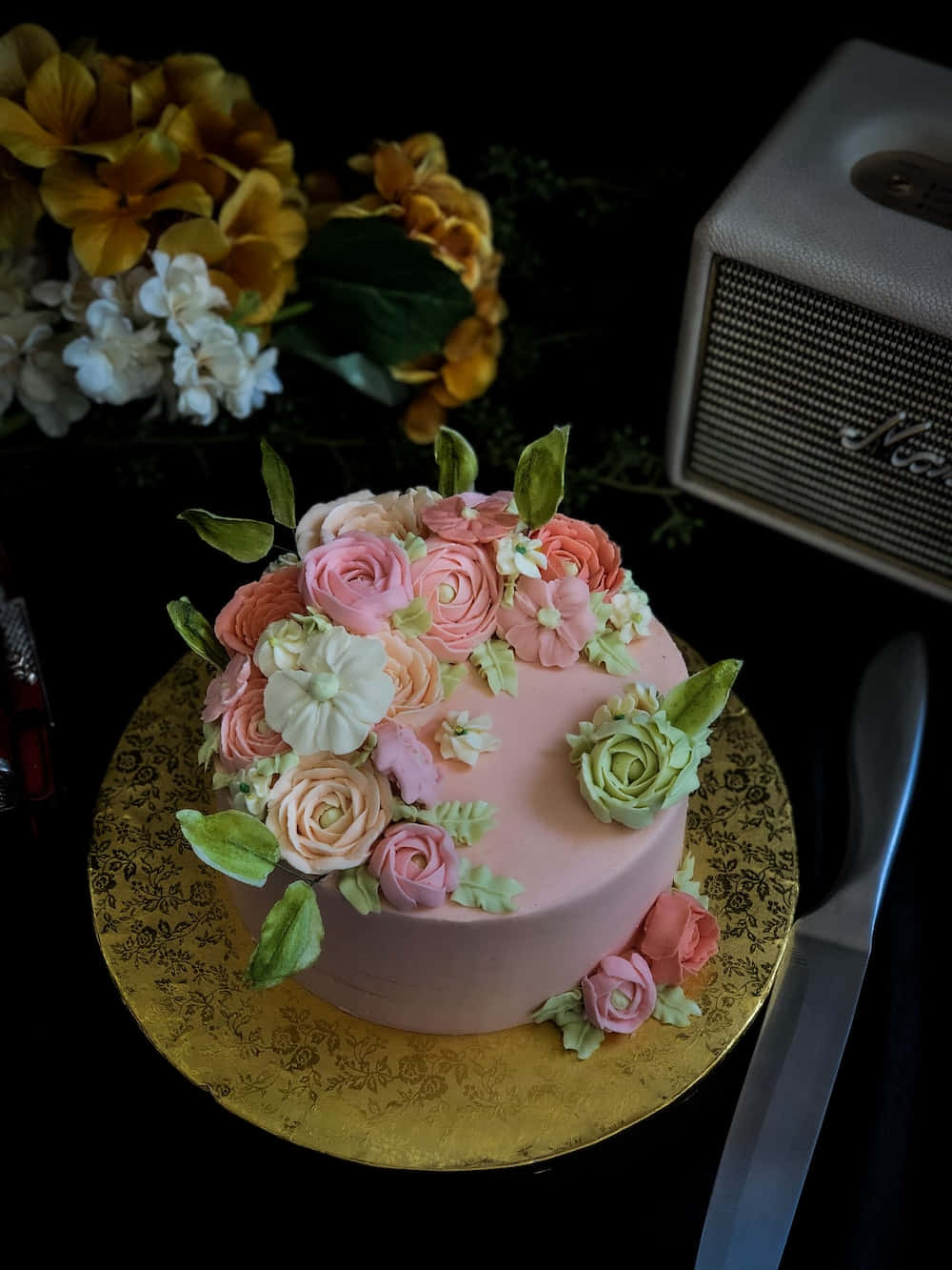 floral cake, pastel pink cake, sugar roses, HD Phone Wallpaper