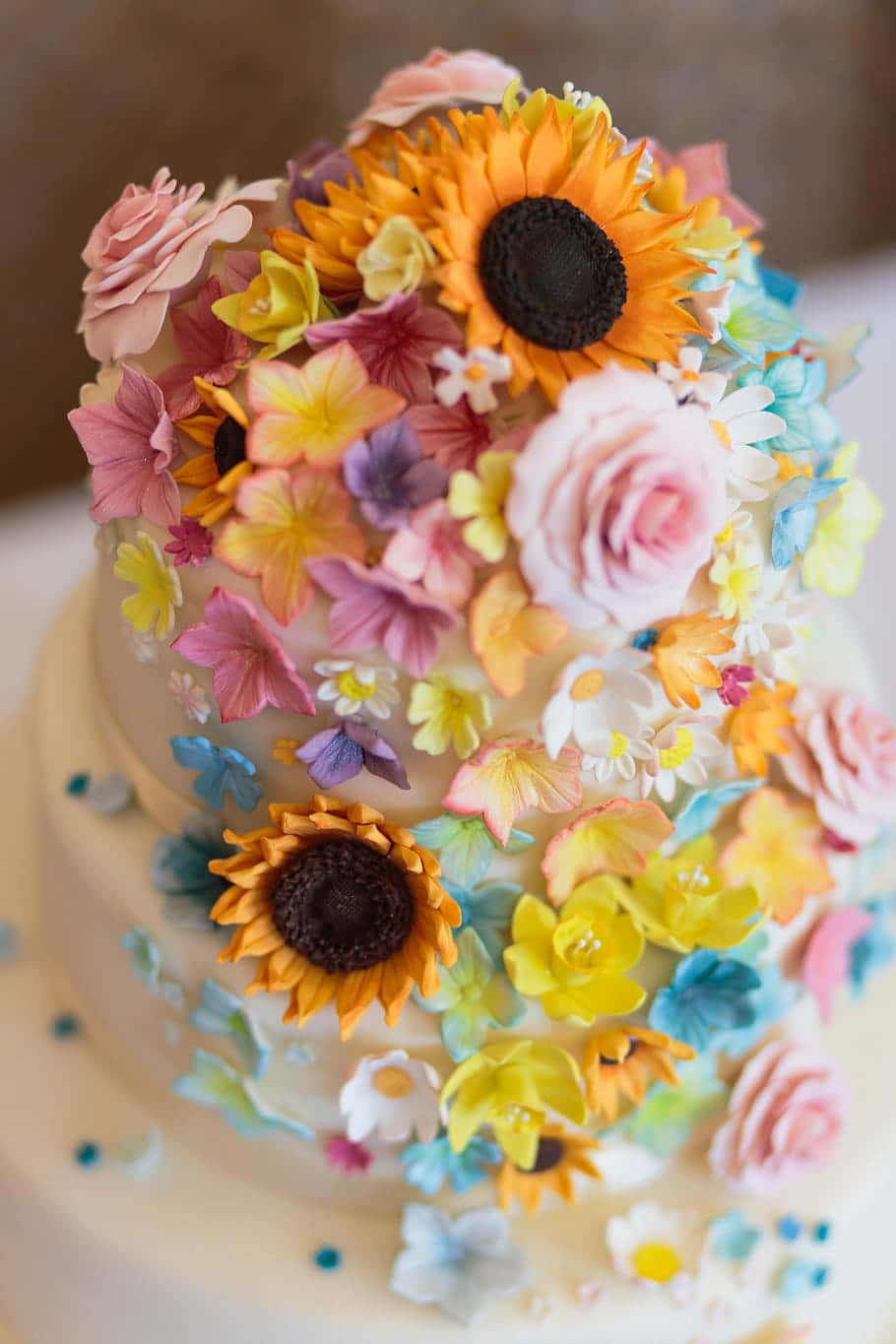 Floral Cake, two-tiered cake, sunflowers, HD Phone Wallpaper