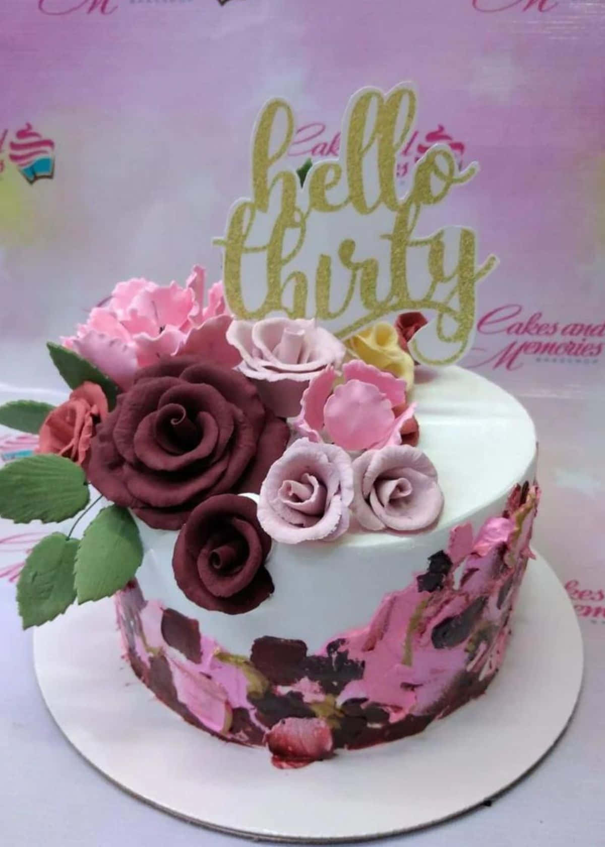 floral cake, white cake, pink and burgundy fondant roses, HD Phone Wallpaper
