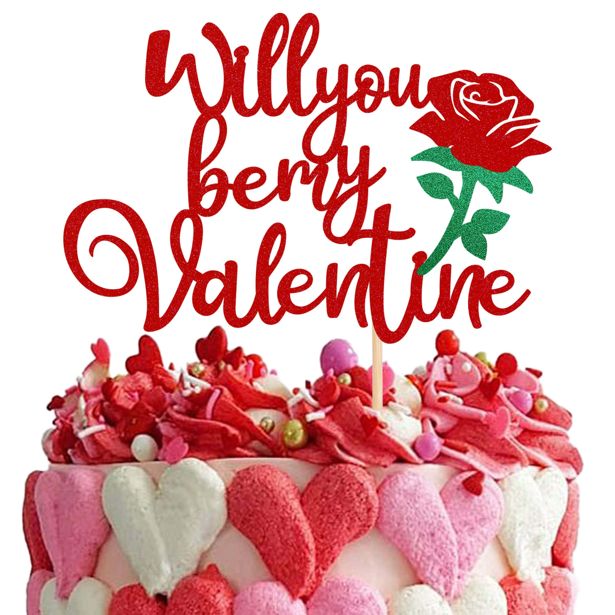 Floral Cake, Valentine's cake, glittery red text, Full HD Desktop Wallpaper