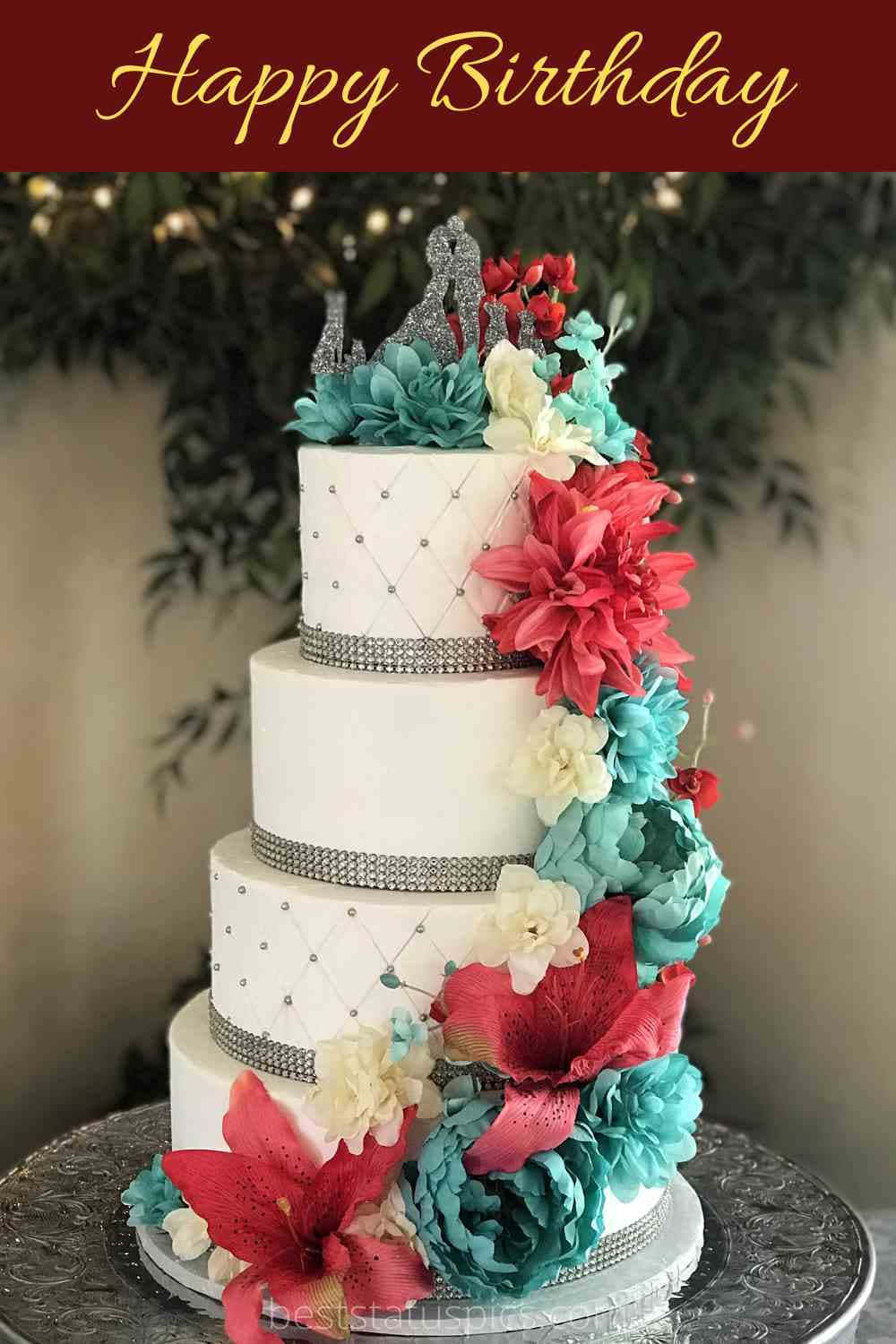 Floral Cake, red turquoise, white flowers, HD Phone Wallpaper