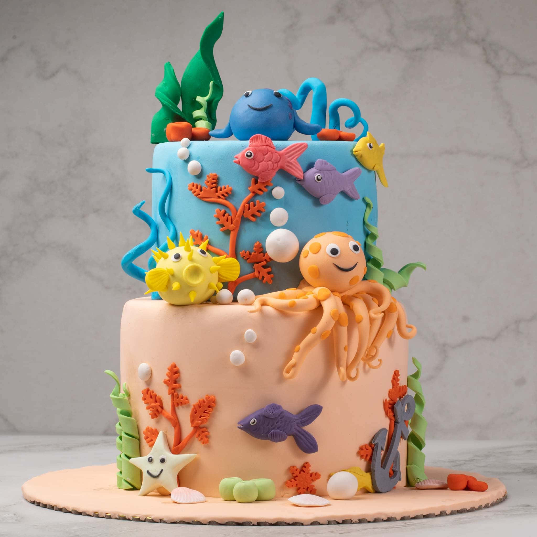 fondant sea creatures, coral, bubbles, Full HD Desktop Wallpaper