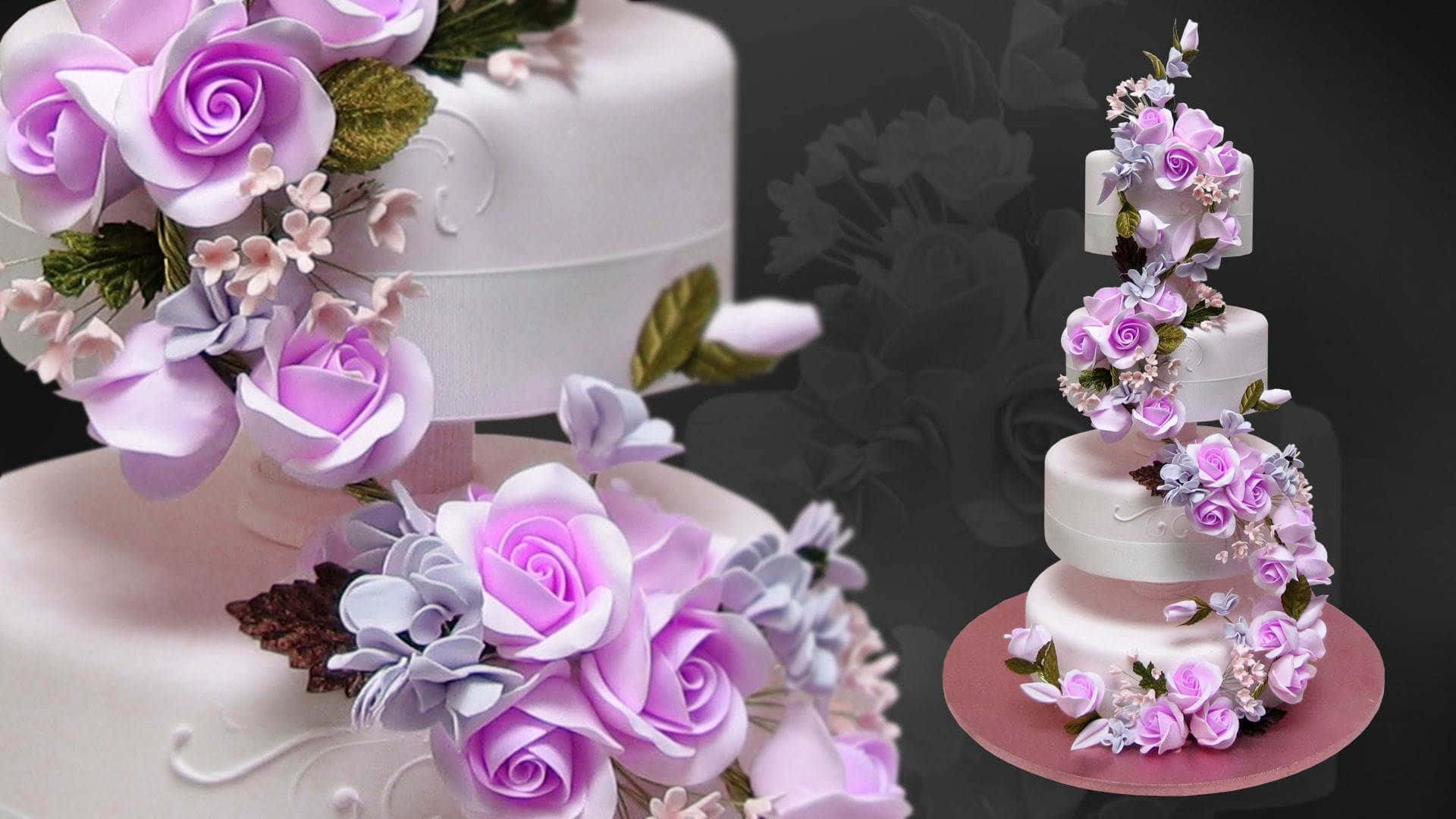Floral Cake, white wedding cakes, purple and lavender sugar roses, Full HD Desktop Wallpaper
