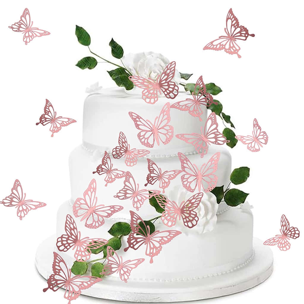 butterfly cake, white tiered wedding cake, pink butterflies, SD Desktop Wallpaper