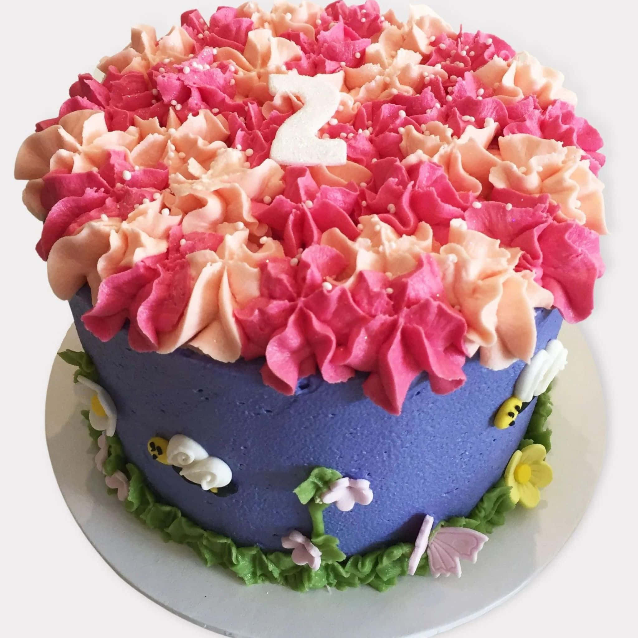 Floral Cake, purple frosting, ruffled pink and peach top, Full HD Desktop Wallpaper