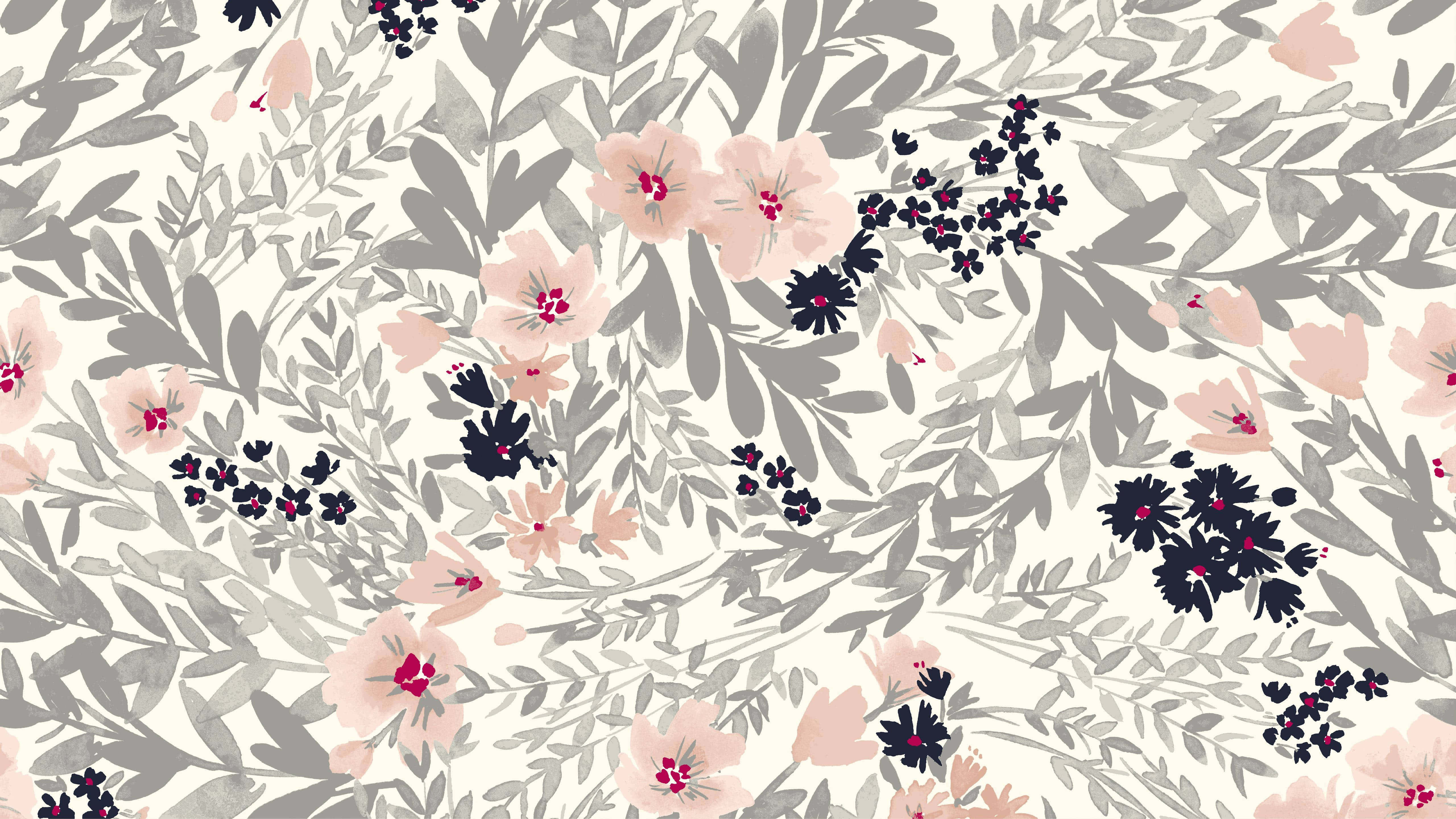 pink, gray, floral pattern, 5K Desktop Wallpaper