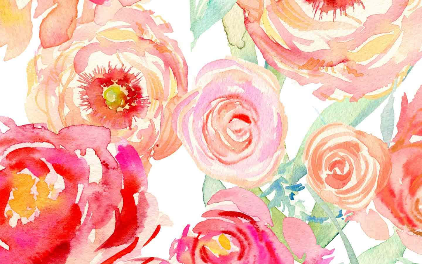 watercolor roses, coral pink, peach, HD Desktop Wallpaper