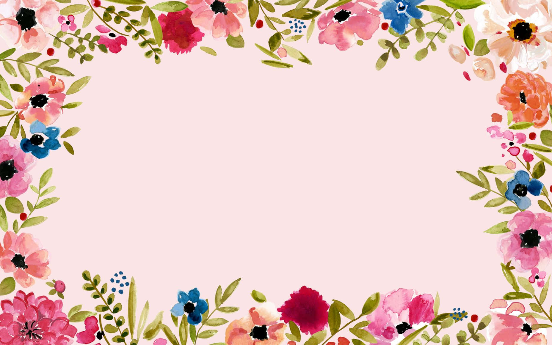 Floral Computer, soft pink background, vibrant watercolor flowers, HD Desktop Wallpaper