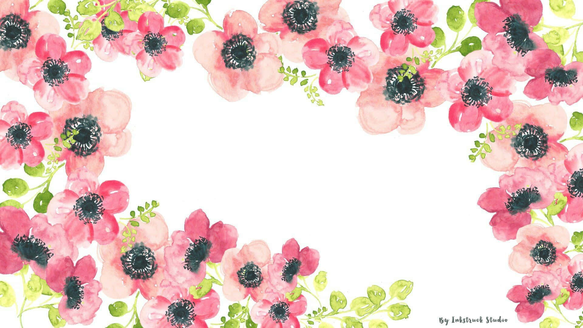 Floral Computer, pink anemones, dark centers, Full HD Desktop Wallpaper