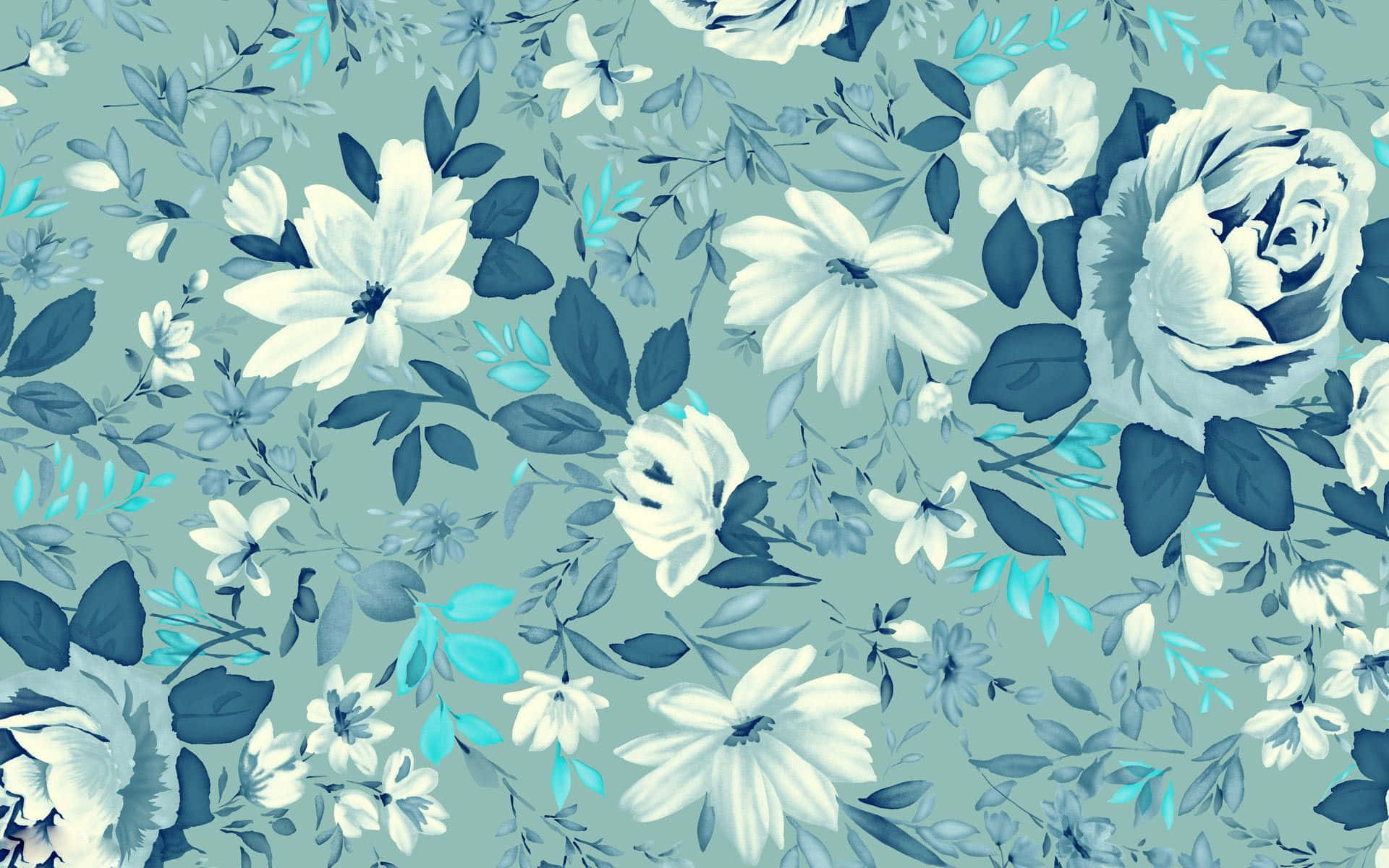 floral computer, blue, white, Full HD Desktop Wallpaper