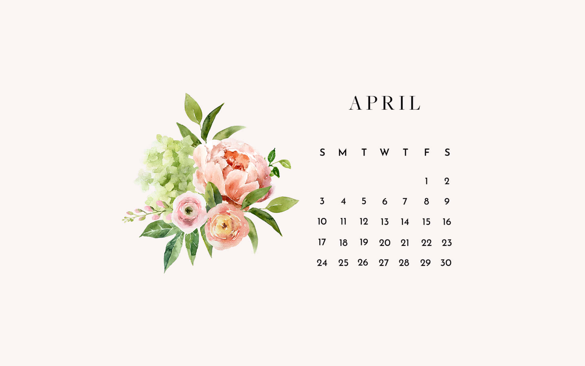 floral calendar, April calendar, pink peonies, Full HD Desktop Wallpaper