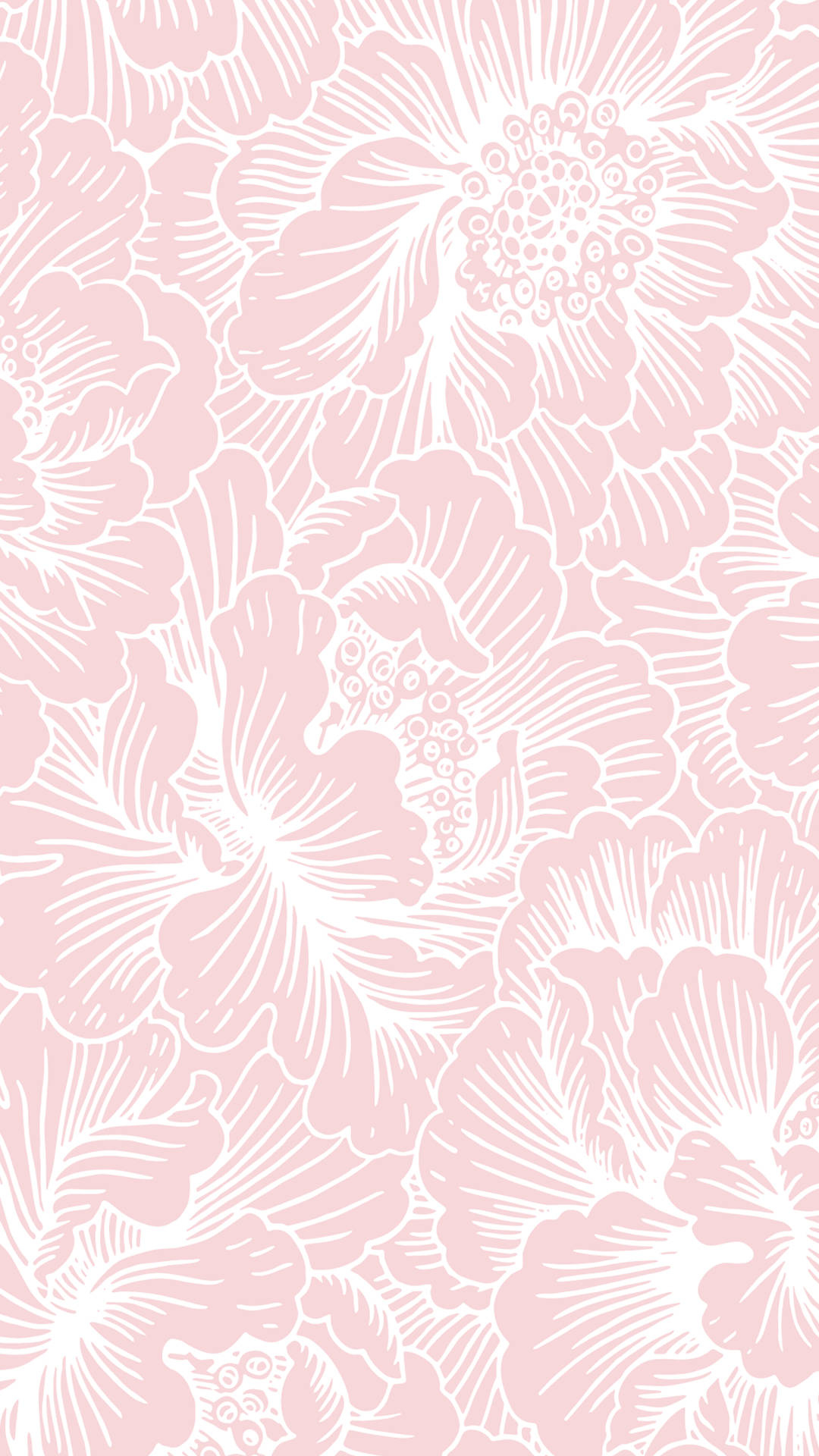 light pink, white outlined floral patterns, repeating elegant design, Full HD Phone Wallpaper