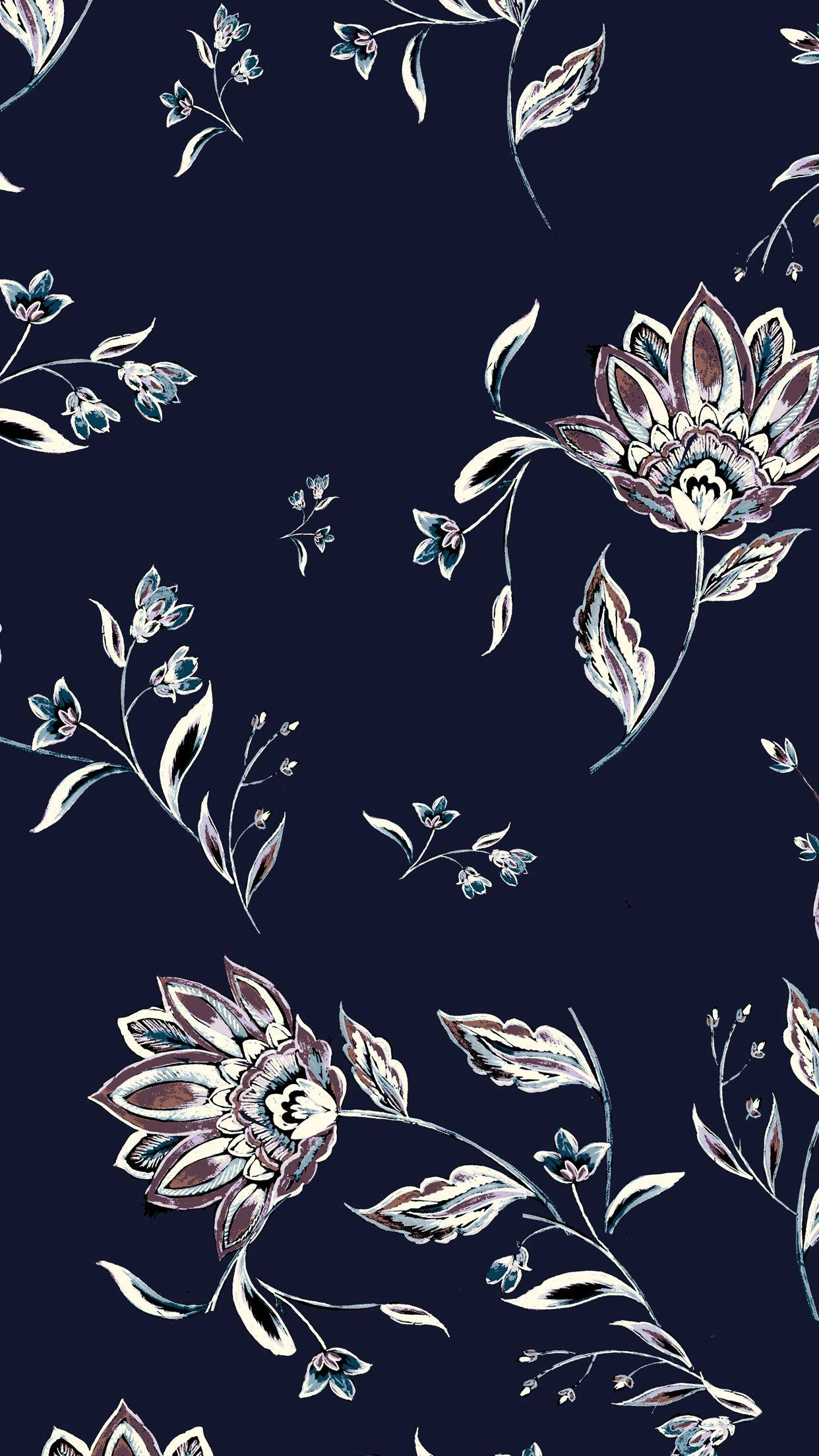 white flower outlines, floral iPhone, silver blossoms, Full HD Phone Wallpaper