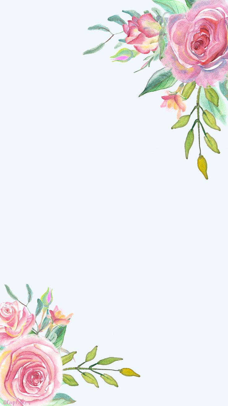 corner border floral iPhone, soft watercolor roses, greenery, HD Phone Wallpaper