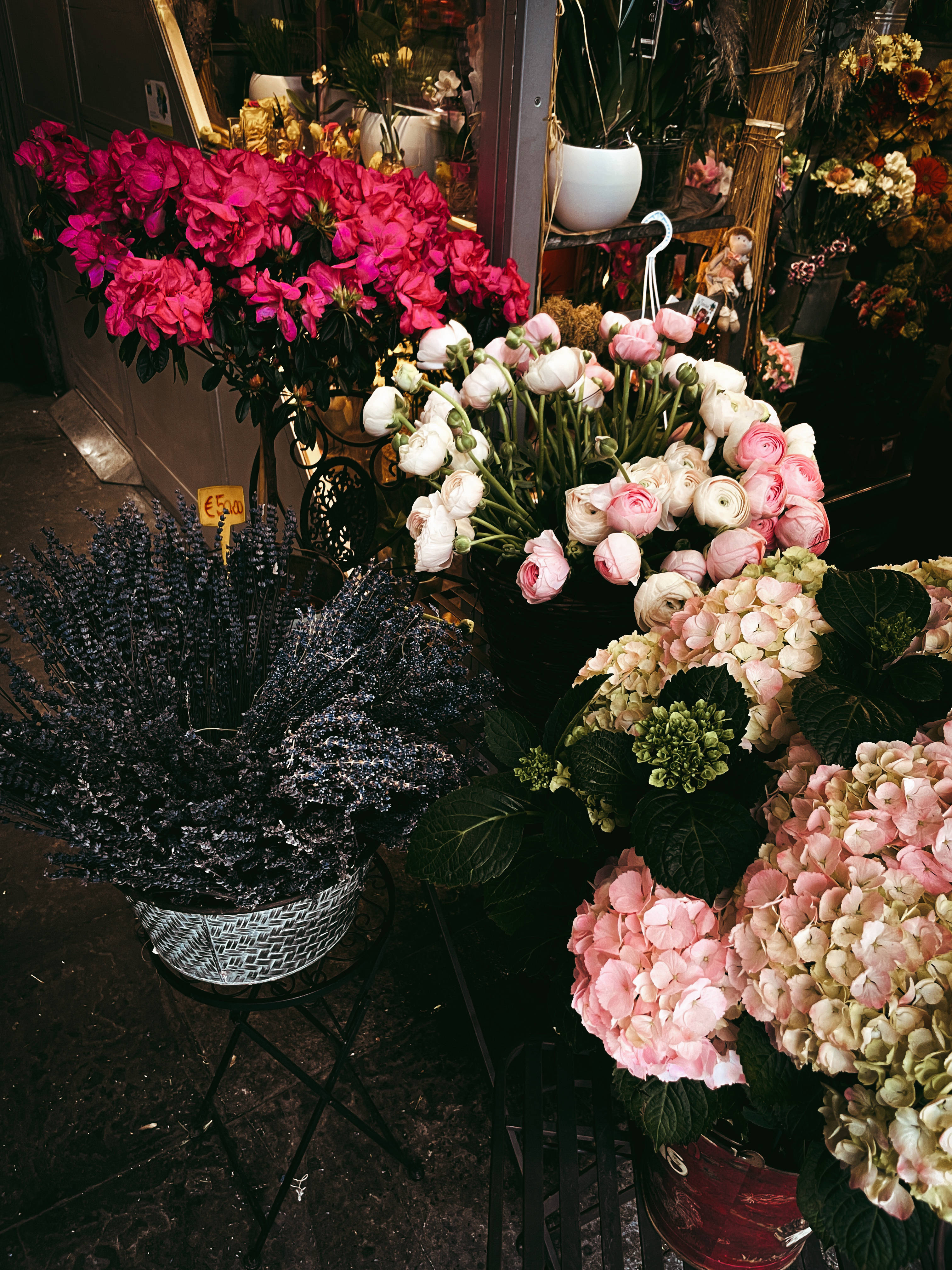 Potted Blooms Floral iPhone, pink hydrangeas, white peonies, 4K Phone Wallpaper