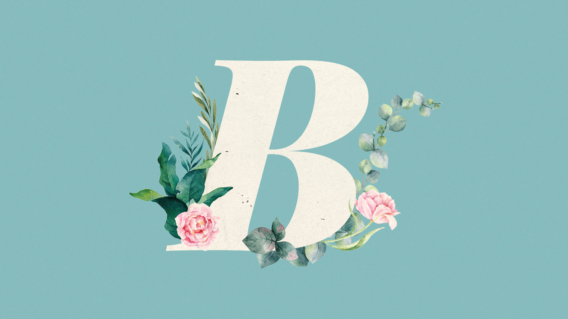 B, pink roses, green foliage, Full HD Desktop Wallpaper