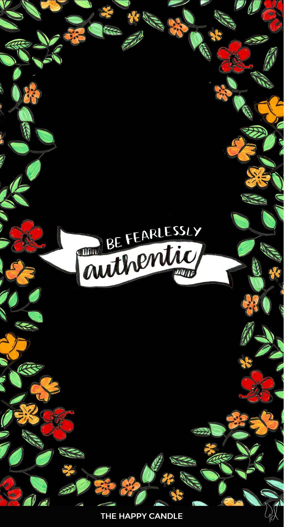 Flower Frame, black background, colorful hand-drawn flowers, Full HD Phone Wallpaper