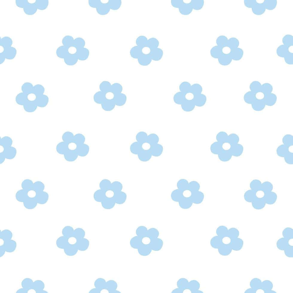 pastel blue aesthetic floral pattern, light blue five-petaled flowers, clean white background, SD Desktop Wallpaper